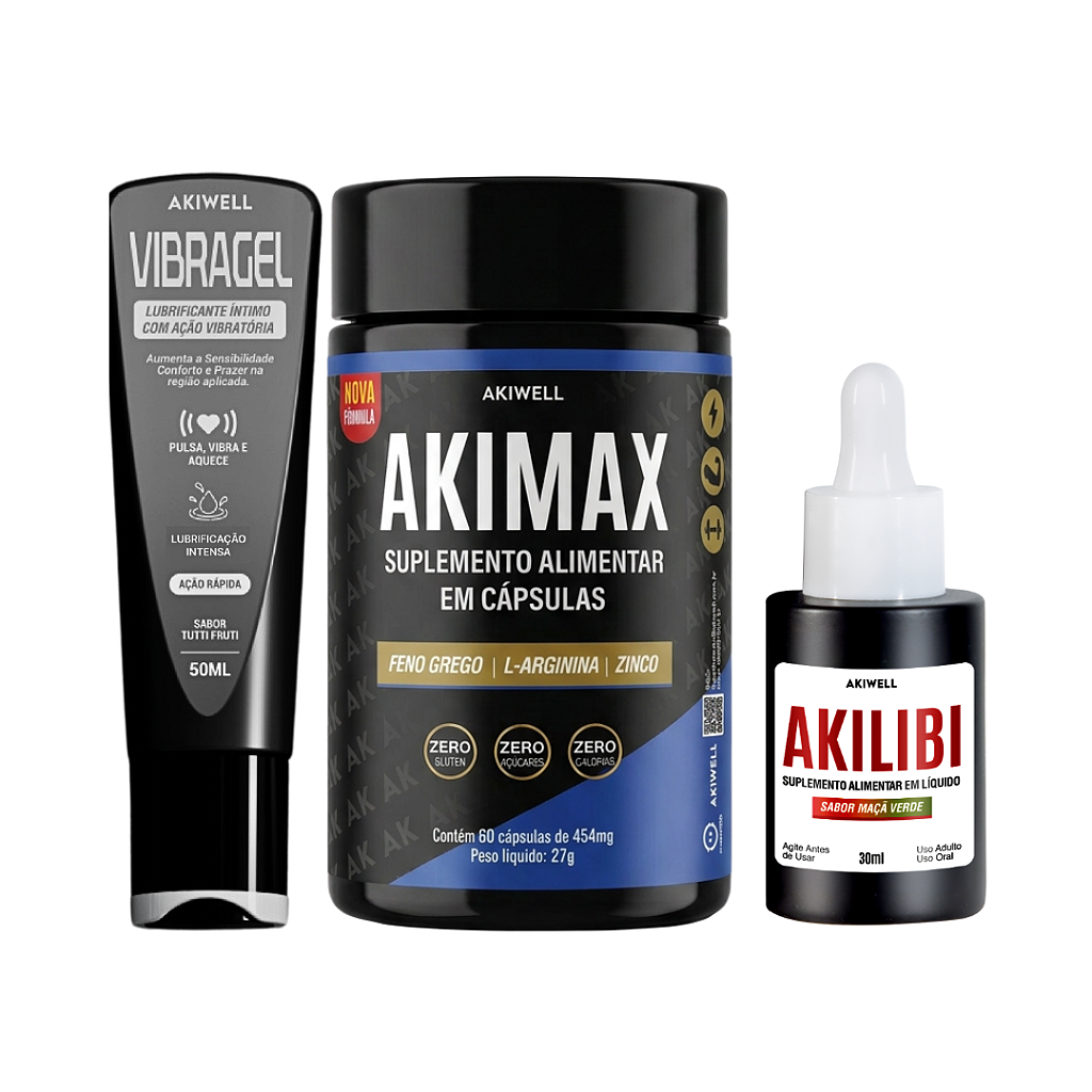 Kit Potência Masculina 01 Akimax + 01 Akilibi + 01 Vibragel
