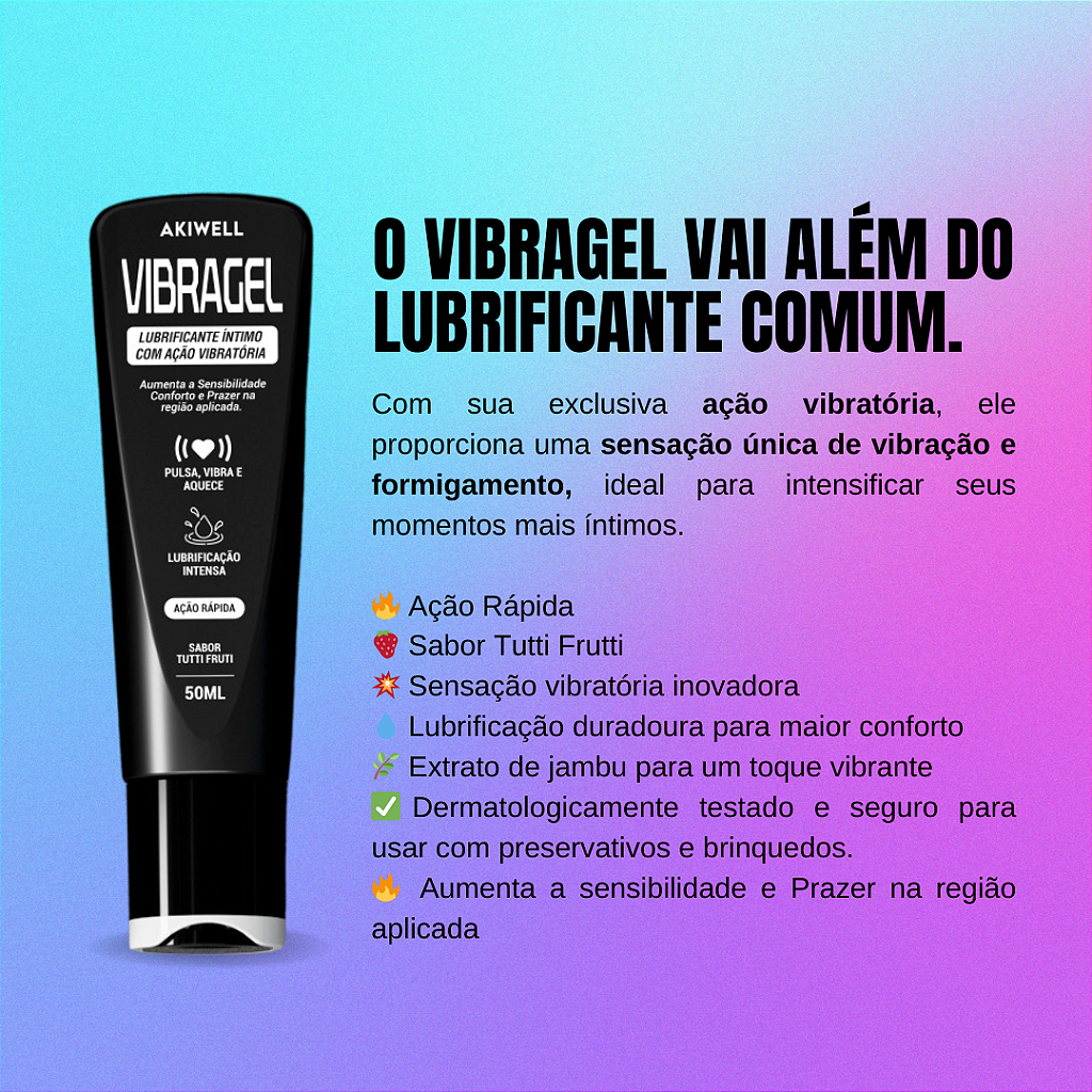VibraGel 50ml Lubrificante Íntimo Ação Vibratória Sabor Tutti Frutti