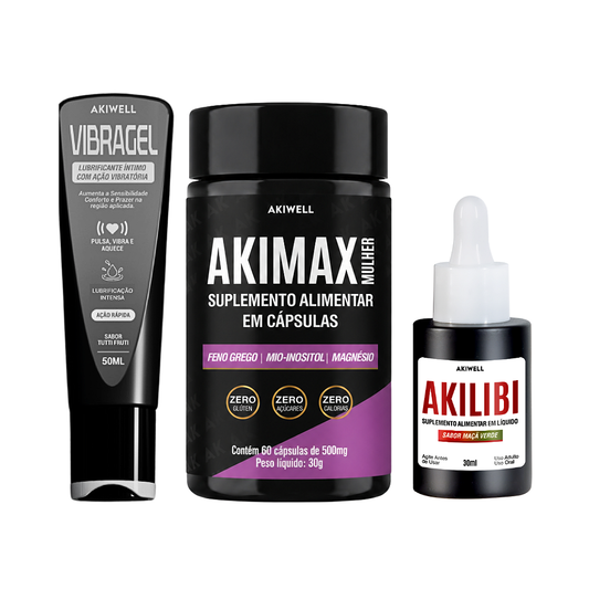 Kit Vitalidade Íntima Mulher 01 Akimax Mulher + 01 Akilibi + 01 Vibragel