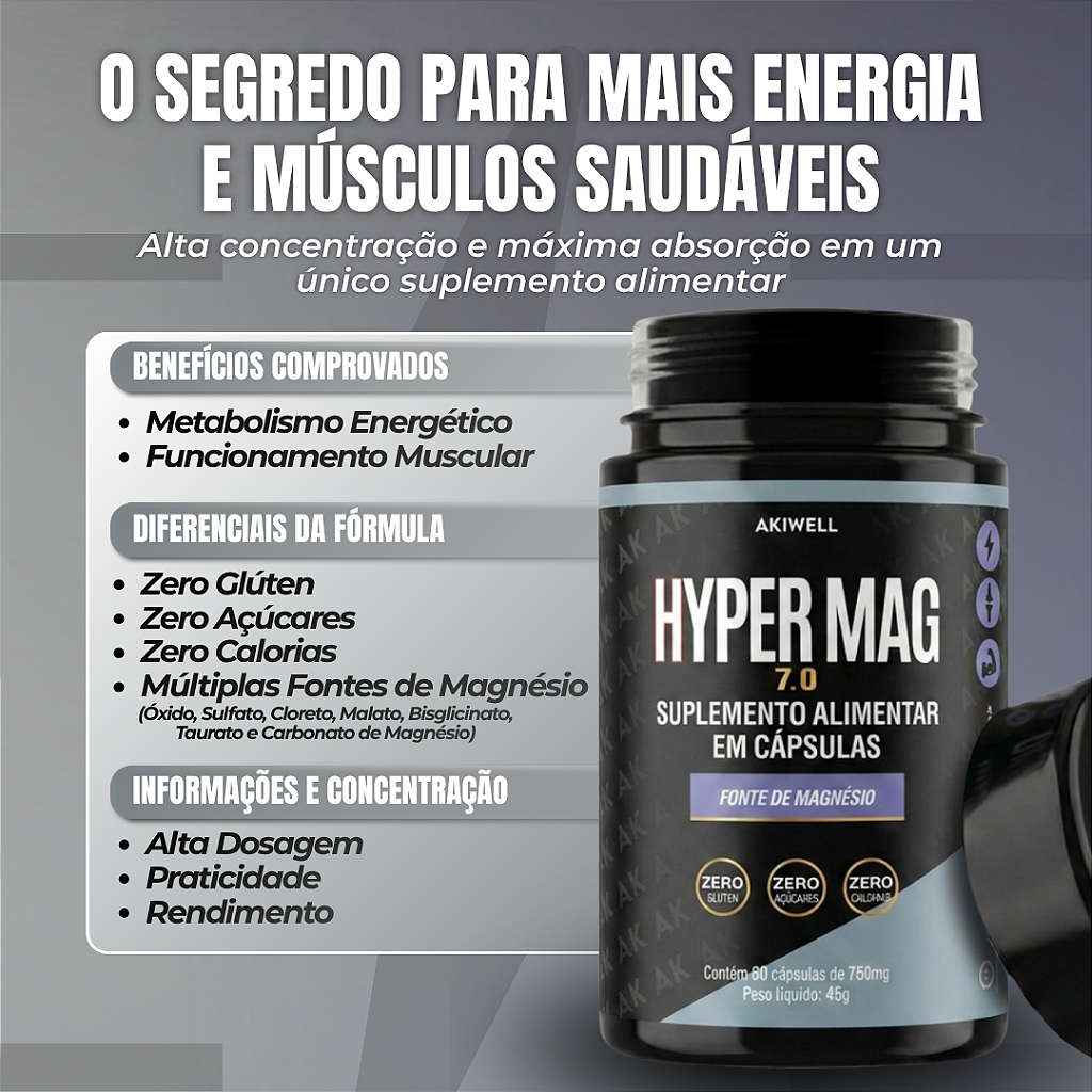Hyper Mag 7.0 - 7 Formas de Magnésio para Músculos, Energia e Bem-Estar