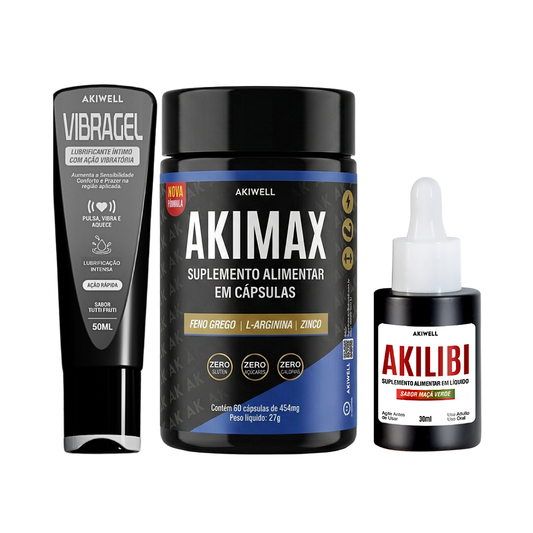 Kit Potência Masculina 01 Akimax + 01 Akilibi + 01 Vibragel