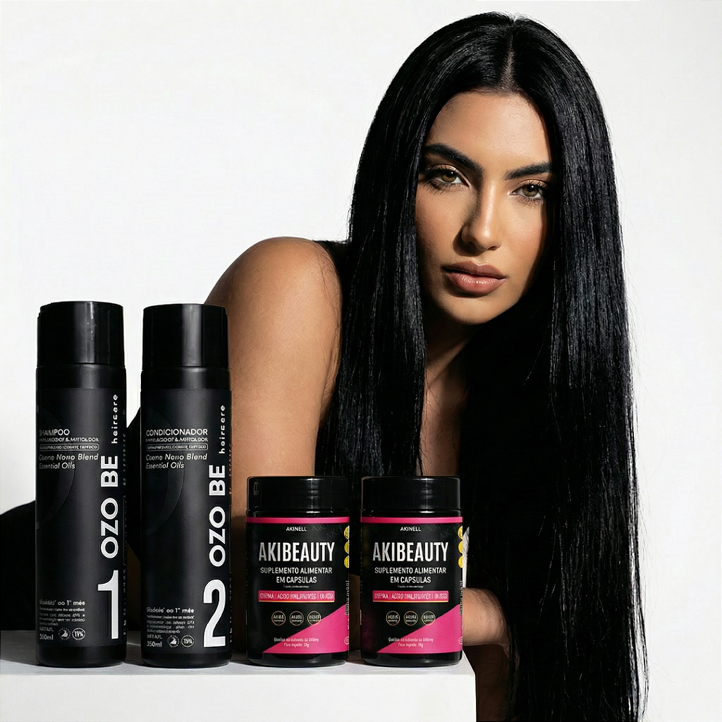 Kit Antiqueda 01 Shampoo + 01 Condicionador Ozo Be + 02 Akibeauty BRINDE