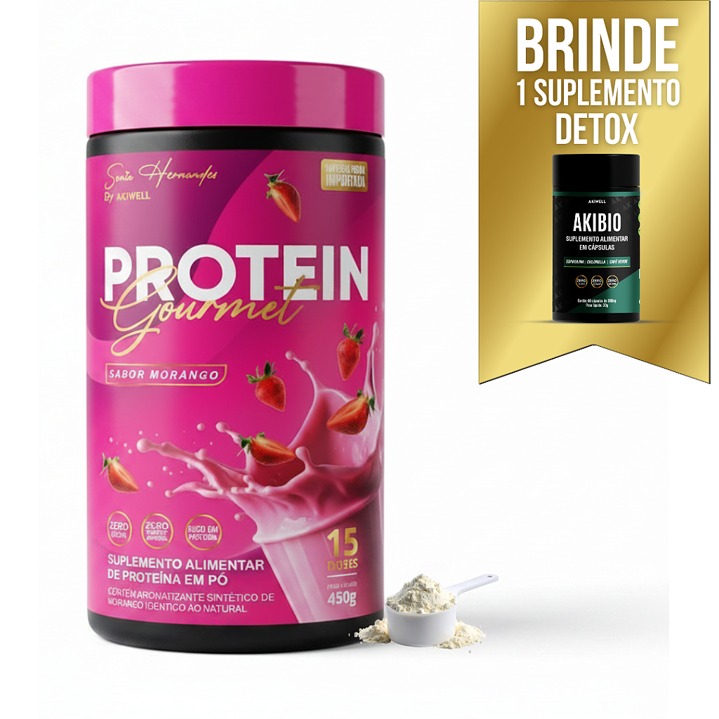 Protein Gourmet Sabor Morango 450g + BRINDE 01 AKIBIO