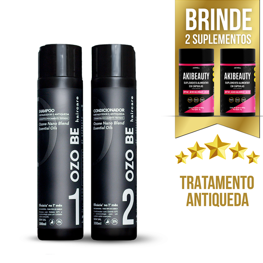Kit Antiqueda 01 Shampoo + 01 Condicionador Ozo Be + 02 Akibeauty BRINDE